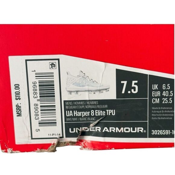 Under Armour Harper 8 Elite TPU Baseball Cleats White Men’s 7.5 New main image 12